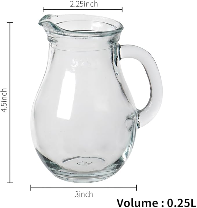 DGQ Elegant Classic Glass Creamer Pitcher - 2 Pcs, 8.5 oz, Milk & Tea Pourer