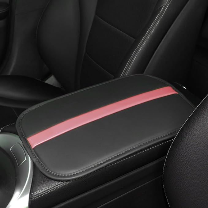 Car Armrest Seat Box Mat, PU Leather Center Console Cover, Universal Waterproof Car Interior Accessories, Arm Rest Box Protector Cushion Pad for Most Vehicle (Pink)