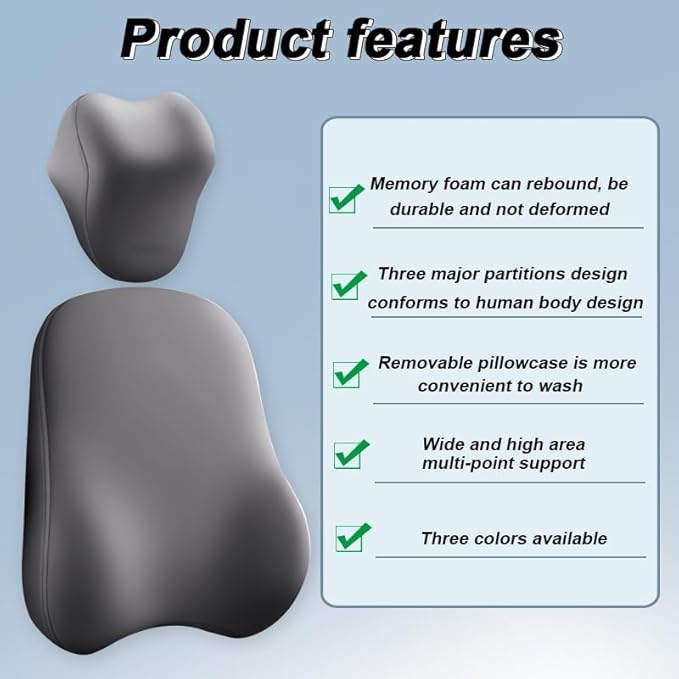2 PCS Truck Headrest & Lumbar Support Cushion for Mack Granite 2001–2025, Ergonomic Memory Foam Cushion for Back and Neck for Neck Back Pain Relief, Adjustable Straps,A Black