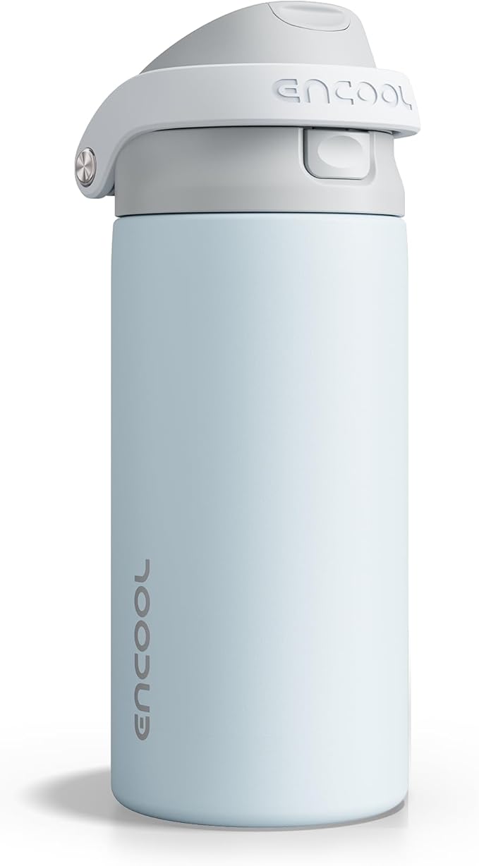 ENCOOL Leakproof Insulated Water Bottle with Straw Dual-Sip Water Bottle Bag-Safe Design for Work, Commute & Gym – Keeps Drinks Cold All Day, 18 oz, Misty Grey