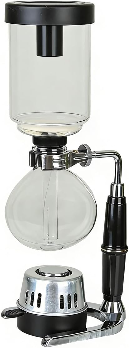 Borosilicate Glass Siphon Coffee Maker - Japanese Style Vacuum Syphon Brewer with Alcohol Burner & Adjustable Buffer Clamp, High-Temp Resilient Tabletop Coffee Pot for Aficionados 5-Cup (600ml)