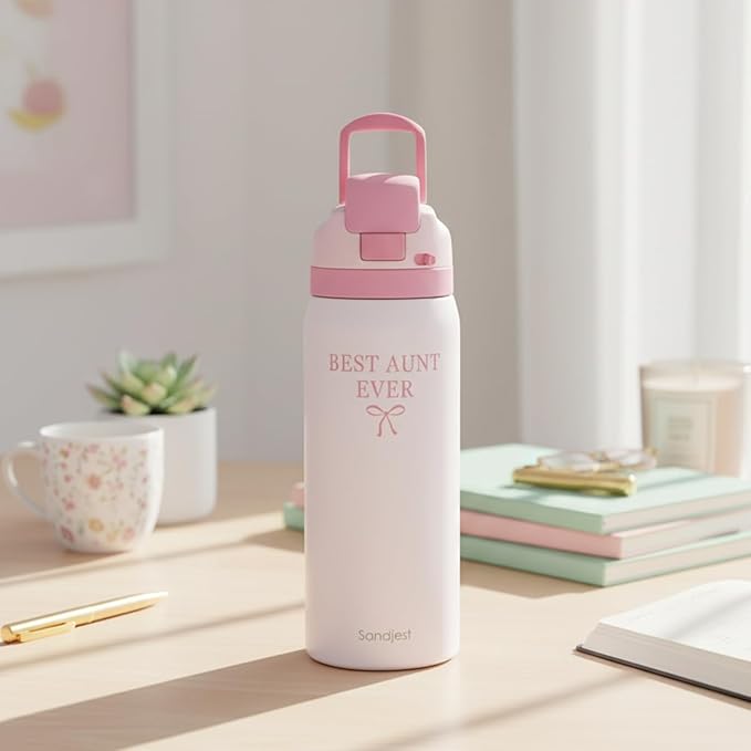 Aunt Insulated Stainless Steel Water Bottle with Straw for Sports and Travel, Best Aunt Ever, 32oz, Gifts for Women Mother's Day Birthday Christmas