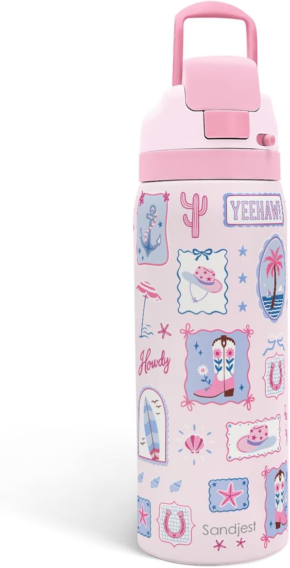 Coastal Cowgirl Stainless Steel Water Bottle, Vacuum Insulated, Push-Button Lid, 32 oz, Gifts for Women Girls Friends Teens Birthday Christmas
