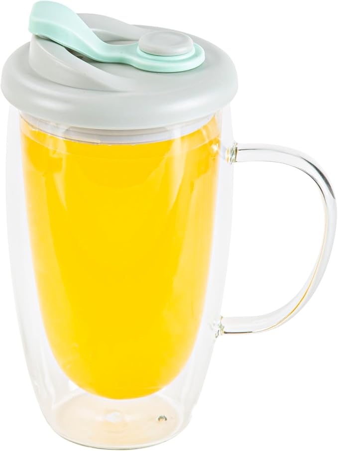 Restaurantware - Forma Professional 15.2 Ounce Insulated Travel Mugs With Handles, 10 Double Wall Coffee Mugs - Includes Lids, Reusable, Clear Borosilicate Glass Tumblers, Dishwashable, Microwavable