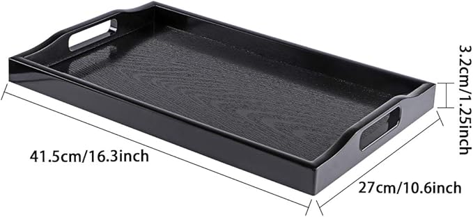 MDLUU Plastic Serving Tray, Ottoman Tray with Cutout Handles, Rectangle Butler Tray for Breakfast in Bed, Coffee Table Decor, Party (Black)