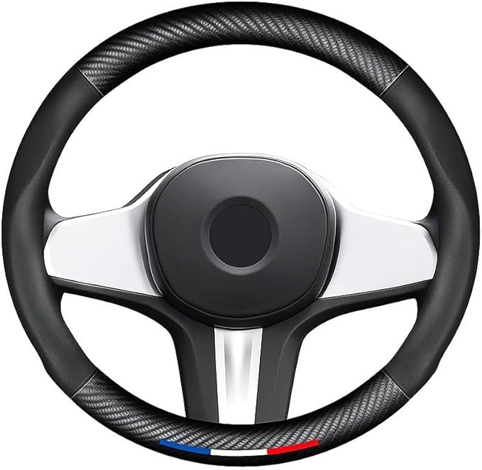 Custom-Fit Car Steering Wheel Cover Compatible with BMW, Black, 37cm to 38cm
