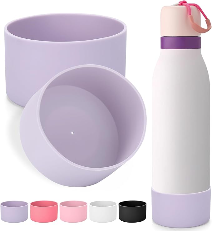 Mity rain 2PCS Silicone Boot for Owala FreeSip Twist Water Bottle, Anti-Slip, Noise-Reducing,Prevents Scratches (24 oz Light Purple)