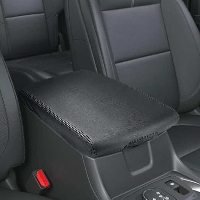INTGET Center Console Armrest Cover for Chevy Traverse Accessories 2018-2023 2019 2020 2021 2022 Leather Middle Console Lid Pad Protector Elbow Arm Rest Covering Car (Black with Black Stitches)