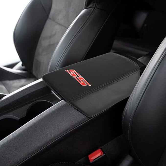 BOYOUS Armrest Cover Center Console Pad Full Protection Console Leather Arm Rest Interior Accessories Fit for Chevrolet Camaro 2010-2015-Black Stitches