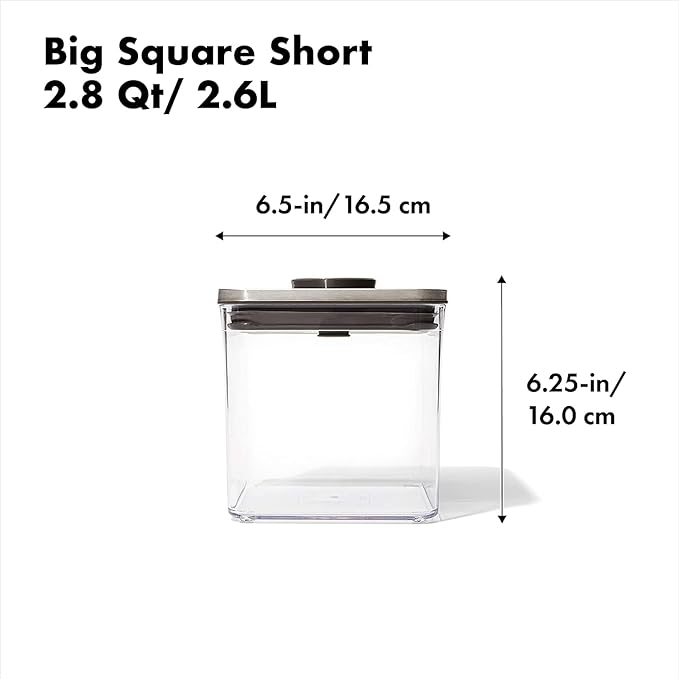OXO Steel POP Container Big Short Sqaure - 2.8 Qt for Cereal, Grains and More Grey (Pack of 8)