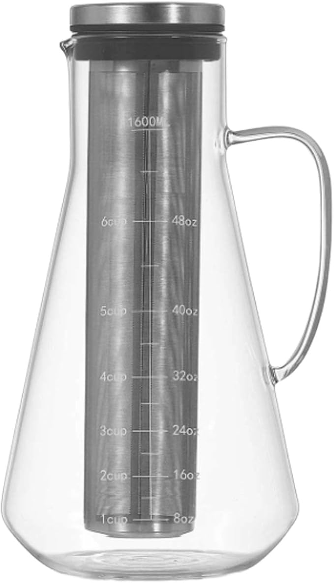 MAVIS LAVEN Cold Brew Coffee Maker, Thickened Borosilicate Glass Pitcher with 304 Stainless Steel Filter and Airtight Sealing, for Iced Tea Hot Tea Fruit Drinks (1600ML)