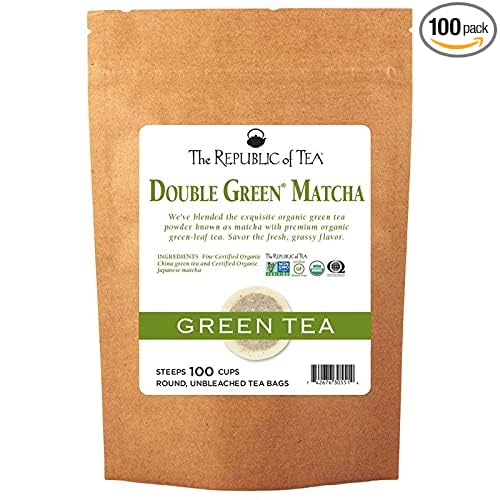The Republic of Tea - Organic Double Green Matcha Tea Super Refill, Naturally Caffeinated Japanese Green Tea Powder and Leaves, Steeps 100 Cups