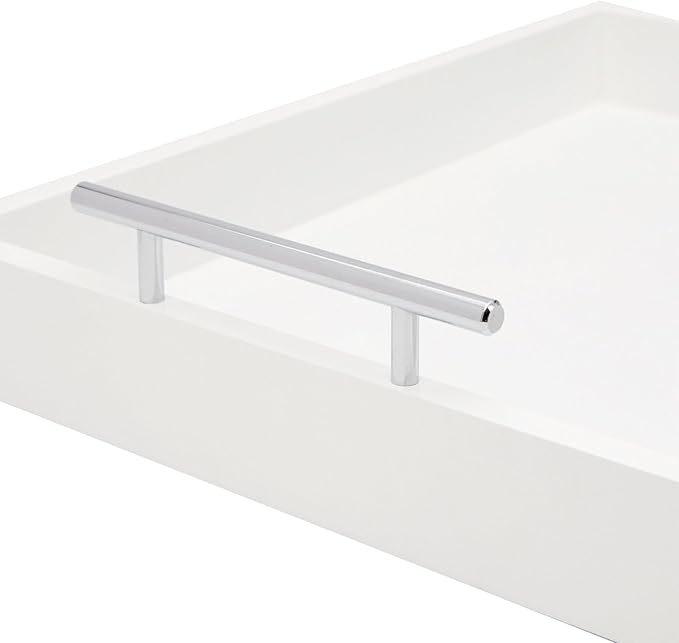 Juvale Ottoman Tray with Coasters & Interchangeable Gold & Silver Handles - 15.7" x 11.8" x 3.1" - White Rustic Wood Rectangular - Coffee Table Tray for Serving & Decorative Accents