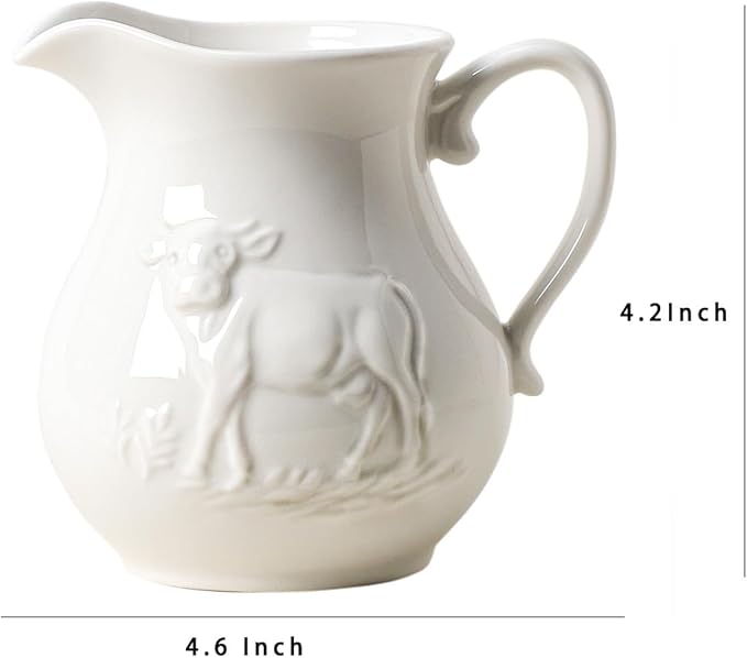 CHOOLD Pure White Ceramic Creamer with Handle,Coffee Milk Creamer Pitcher, Serving Pitcher Sauce-Cow