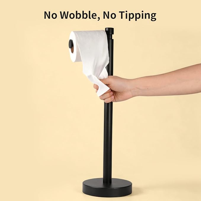 YUMORE Toilet Paper Holder Stand, 4.4lbs Heavy Duty Stainless Steel Free Standing Bathroom Tissue Roll Holder, Matte Black