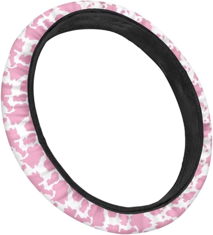 Universal Non-Slip Steering Wheel Cover, 15-inch Polyester Material Driving Accessories, Adjustable for Car and Truck(Pink Spots)