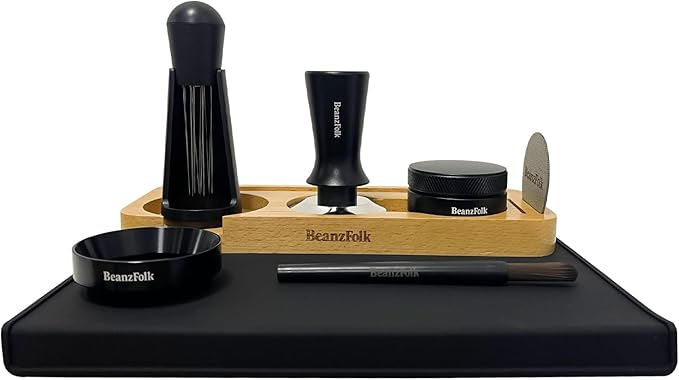 8-Piece Espresso Accessories Set – 53 mm Tools for 54 mm Portafilters – Tamper Station, Coffee Tamper, Distributor/Leveler, WDT Tool, Dosing Ring, Cleaning Brush, Puck Screen & Silicone Mat.