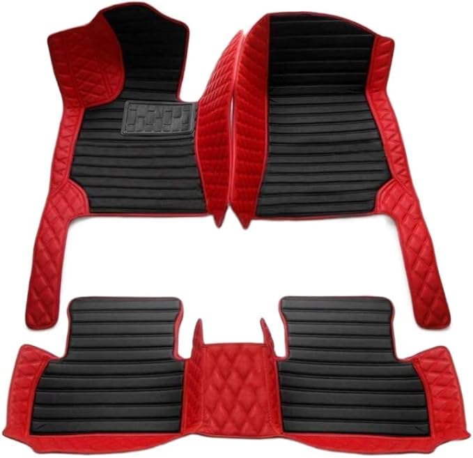 Custom Floor Mats for Cars fit 95% Sedan SUV Sports Car Full Coverage All Weather Men Women Pads Protection Non-Slip Leather Floor Liners (Red Black 2)