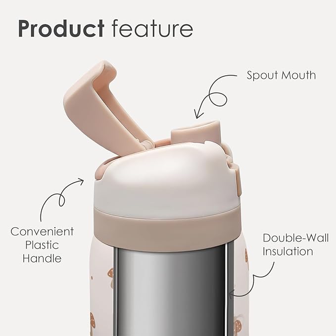 Mushroom Insulated Stainless Steel Water Bottle with Straw for Sports and Travel, 32oz, Gifts for Women Girls Friends Teens Birthday Christmas
