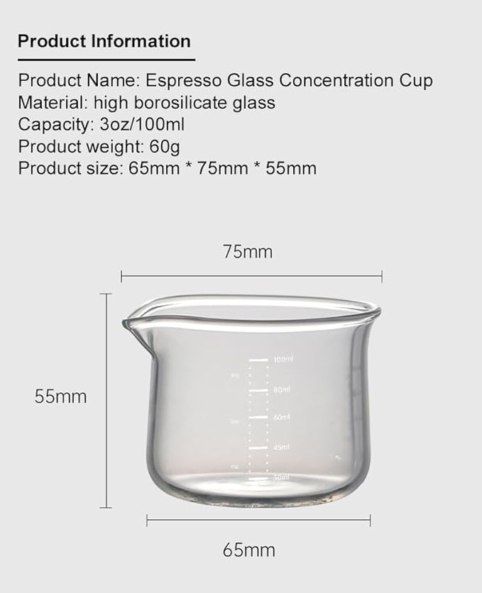 Espresso Cups, 100ML/3OZ Espresso Cups, Espresso Shot Glasses with V-Shaped Mouth, Clear Accessories, Milk Frothing Pitcher (1pcs)