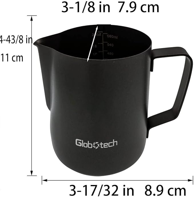 Espresso Frothing Pitcher Stainless-steel Jug - Coffee Frother Cup Milk Frothing Pitcher Froth Cup Latte Art Work Froth Steam Pitcher 20 Oz Black 600ml