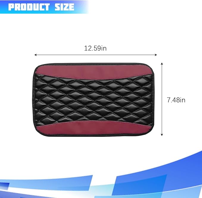 Car Center Console Cover, Comfortable PU Leather Vehicle Armrest Storage Box Cushion Pad, Anti-Scratch Automotive Interior Arm Rest Cover Protector, Universal for Truck SUV Sedan (Wine Red)