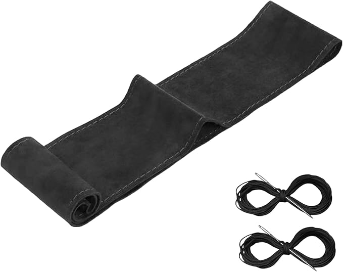 40.16-Inch Suede Leather Stitch Steering Wheel Wrap, Suitable for Car Steering Wheels with A Diameter of 15 Inches, Including Sewing Needles, Hand-Stitched