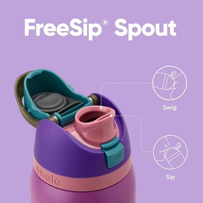 Owala FreeSip Insulated Stainless Steel Water Bottle with Straw for Sports and Travel, BPA-Free Sports Water Bottle, 24 oz, Plum/Orchid, Electric Orchid