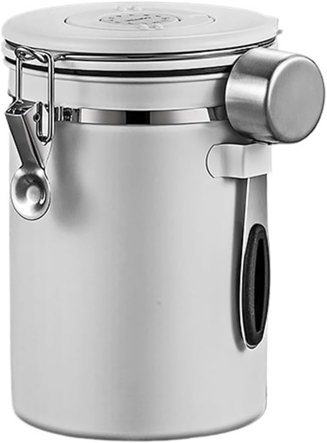 1200/1500/1800/2800ML Large Capacity Coffee Bean Vacuum Storage Container - Food-Grade Stainless Steel Airtight Canister With One-Way Air Valve For Grains, Tea, Nuts & Coffee Grounds(White,Small)