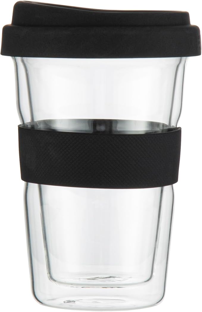 Restaurantware - Forma Professional 13.5 Ounce Insulated Travel Mugs, 10 Double Wall Coffee Mugs - Includes Lids And Sleeves, Reusable, Clear Borosilicate Glass Tumblers, Dishwashable, Microwavable