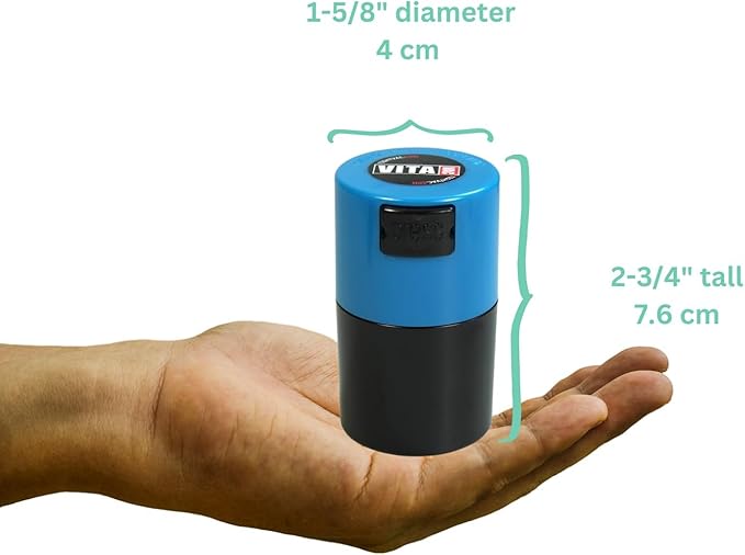 Vitavac - 5g to 20 grams Vacuum Sealed Container - Light Blue Cap & Black Body