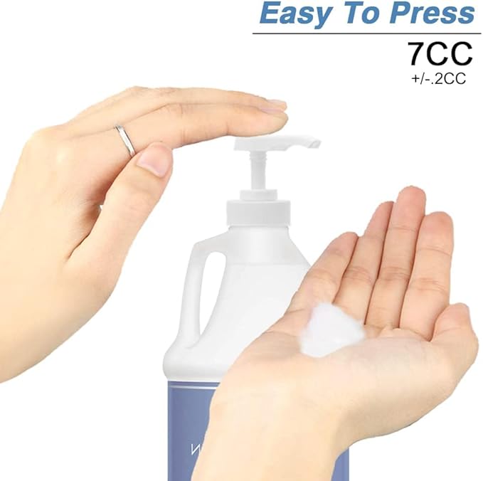 4 Pack Gallon Jug Pump Dispenser 38-400 White Pump for Gallon Jug Dispensing - 7cc Lotion Gallon Shampoo Pump Top Replacement, Fits 1 Gallon Bottle 64oz 128oz Hand Sanitizer Containers, Plus Labels