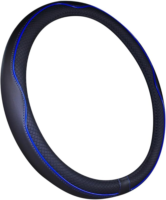 Mayco Bell Large Size Steering Wheel Cover Anti-Slip,Safety,Soft,Breathable,Durable,Full Surround,Comfortable Grip Microfiber Leather (15.5-16 inch, Black Dark Blue)