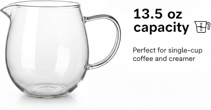 I-MART Small Glass Pitcher 13.5 Ounce Clear Creamer Pitcher with Handle and Spout for Milk Frothing Cold Foam Coffee Bar Espresso Accessories and Daily Pouring