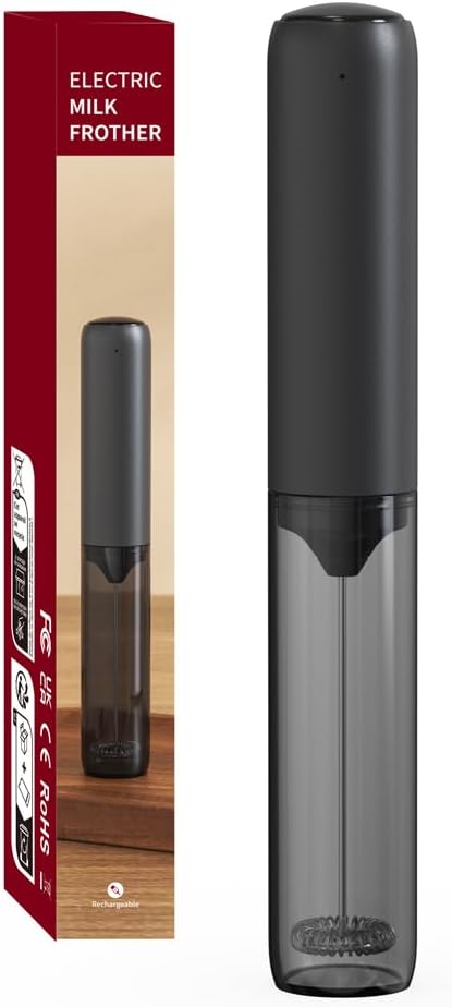 Electric Milk Frother Handheld, USB Rechargeable Portable Whisk, Stainless Steel Foam Maker for Coffee, Latte, Matcha, Home and Travel