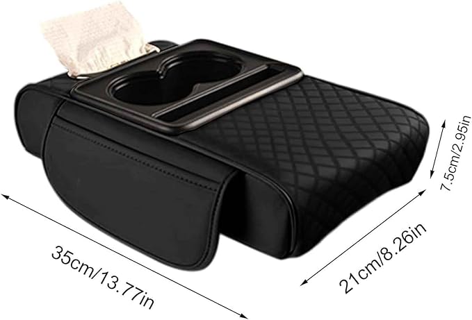 Car Armrest Pad for Nissan Altima 2013-2018, PU Leather 5-in-1 Armrest Storage Box Center Console Cover Armrest Cushion Arm Rest Cushion Pads with Cup Holders and Tissue Box,A/Black