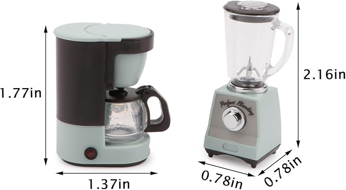 Dollhouse 1/12 Miniture Coffee Maker & Juicer Set 2Pcs Doll House Kitchen Appliances Furniture Plastic Model Coffee Pot Blender Accessories (Blue)