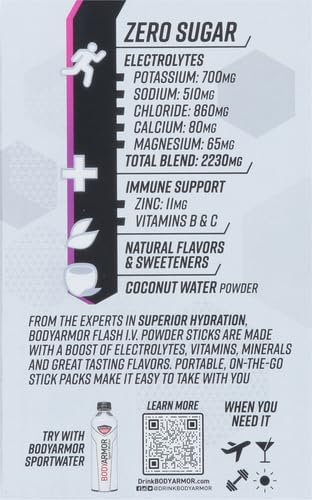 BODYARMOR Flash IV Electrolyte Packets, Grape - Zero Sugar Drink Mix, Single Serve Packs, Coconut Water Powder (6 Count) (Pack of 2)