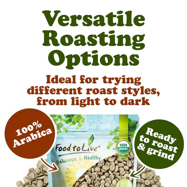 Food to Live Organic Nicaragua Arabica Green Coffee Beans, 5 Pounds – Whole, Unroasted, Washed Bean. Fresh Crop. No-GMO, Vegan, Bulk