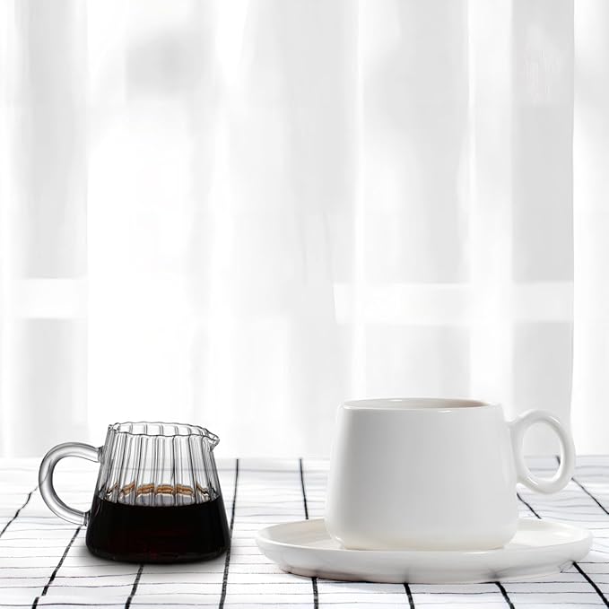 Glass Pitcher Elegant Shaped Glass Creamer Pitcher Tea Coffee Milk Creamer Creative Milk Frothing Frother Cup Jug (200 ml)