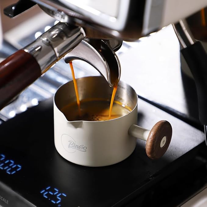 Bincoo Espresso Measuring Cup - Stainless Steel Coffee Dosing Cup 90ml/3oz with Handle & Scale,Perfect for Espresso Extraction & Coffee Beans, Barista Accessories for Coffee Lovers