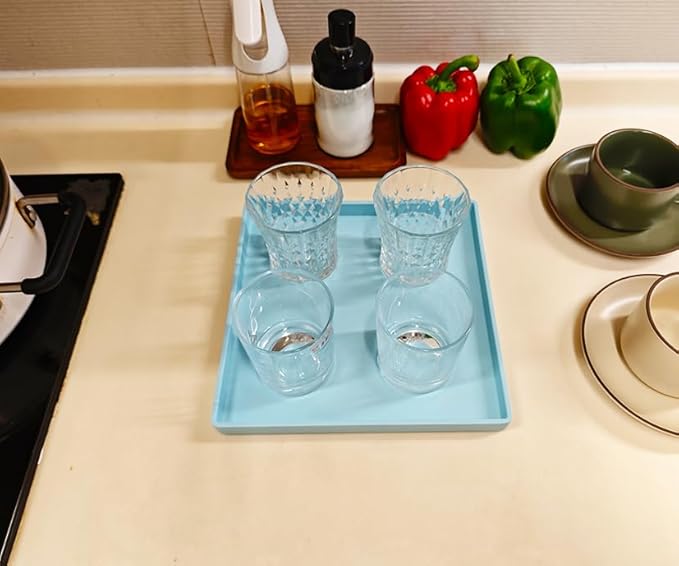 Small Square Tray (9 inch) 3 Pack, Durable Blue Tray for Desserts & Organization, Lightweight for Coffee, Drinks, Party, Seasoning, Perfume and Display.