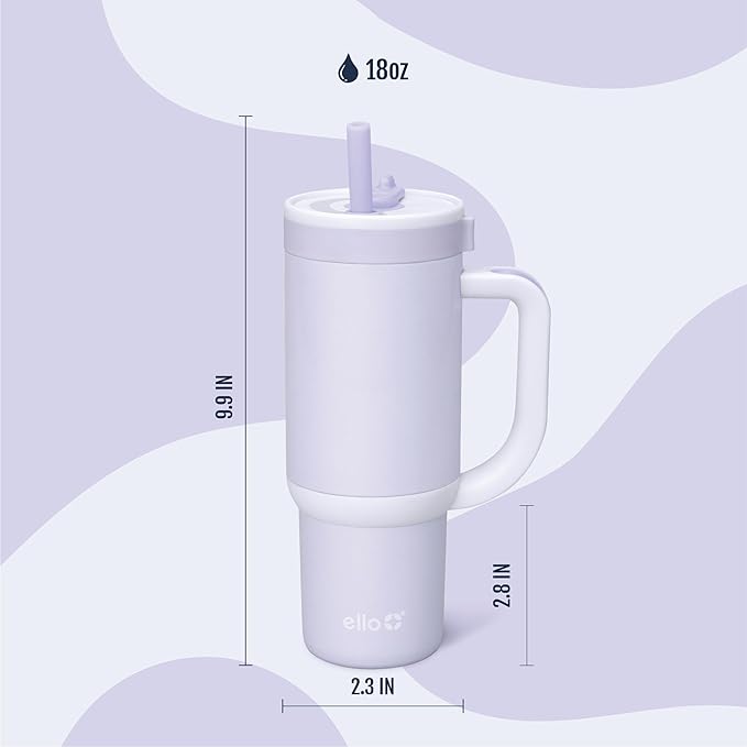 Ello Oasis 18oz Stainless Steel Kids Tumbler with Handle & Retracting Straw, 100% Leakproof, Double-Wall Vacuum Insulated, Kids Water Bottle for School, BPA Free, Dishwasher Safe, Purple Holographic