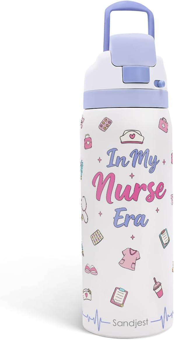 Nurse Stainless Steel Water Bottle, In My Nurse Era, Vacuum Insulated, Push-Button Lid, 32 oz, Gifts for Medical Students Women Girls Friends Teens Birthday Christmas