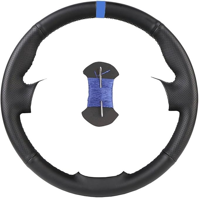 Custom Microfiber Leather Steering Wheel Cover fit for 1998-2005 206, 206 SW, 206 CC - Slip-On Design(B-Blue thread)