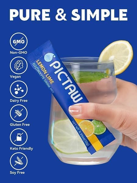 Electrolytes Powder Packets - Hydration Packets, Liquid Daily IV Hydrate Packet for Dehydration Relief and Rehydration Portable, Electrolyte Drink Mix Vegan/Non-GMO (Lemon Lime 30 Pack)