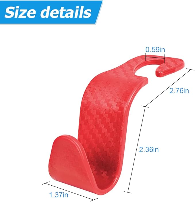 Hanemia 4PCS Car Seat Headrest Hooks, Auto Back Seat Hanger Holder, Durable Stylish Vehicle Organizer Universal Car Interior Accessories, Storage Hooks for Purses, Bags, Clothes (Carbon Fiber/Red)