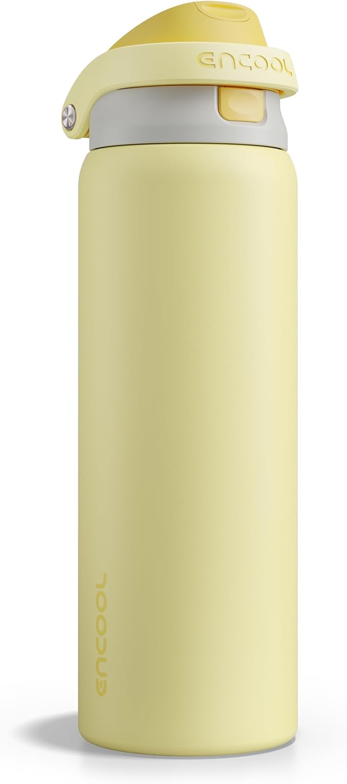 ENCOOL Leakproof Insulated Water Bottle with Straw Dual-Sip Water Bottle Bag-Safe Design for Work, Commute & Gym – Keeps Drinks Cold All Day, 32 oz, Butter Yellow