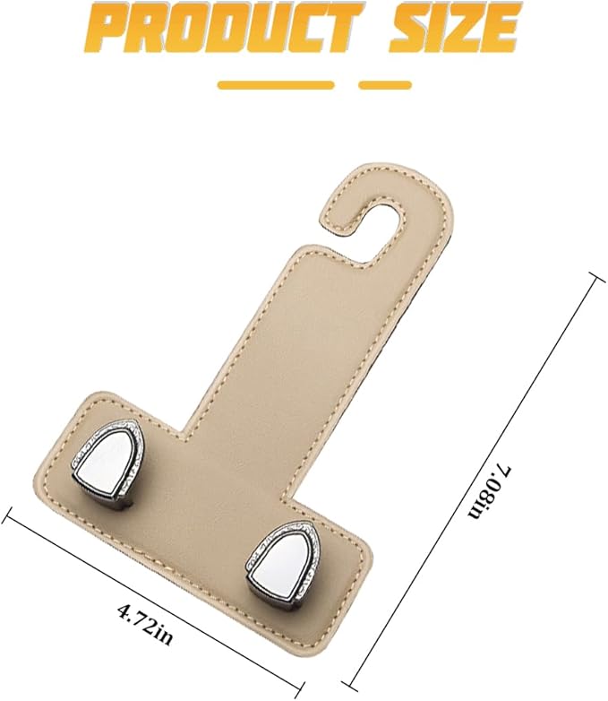 2PCS Car Headrest Hook, Dual Hook Leather Vehicle Back Seat Storage Organizer for Handbag Purse Hat, Multifunction Automotive Seat Back Hanger Holder, Universal for Most Vehicles (Beige)