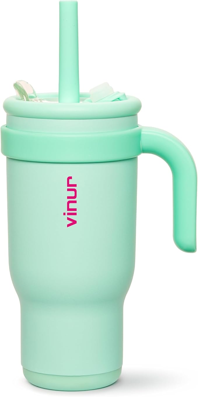 VINUR Kids Insulated Tumbler with Handle 17 oz Stainless Steel Double Wall Vacuum Water Tumbler Cup with Lid and Straw, Gifts for Girls (Teal)